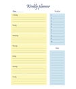 Weekly affairs planner template. A sheet of paper with a place for planning affairs and notes.